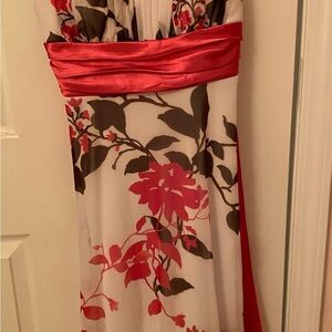 Speechless Strapless Dress with Red and Brown Floral Pattern